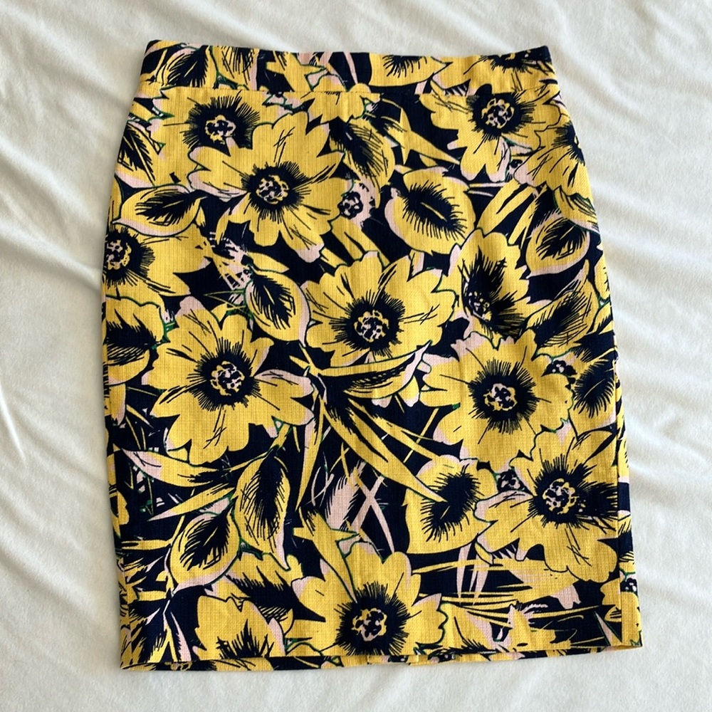 Floral Yellow and Blue Pencil Skirt